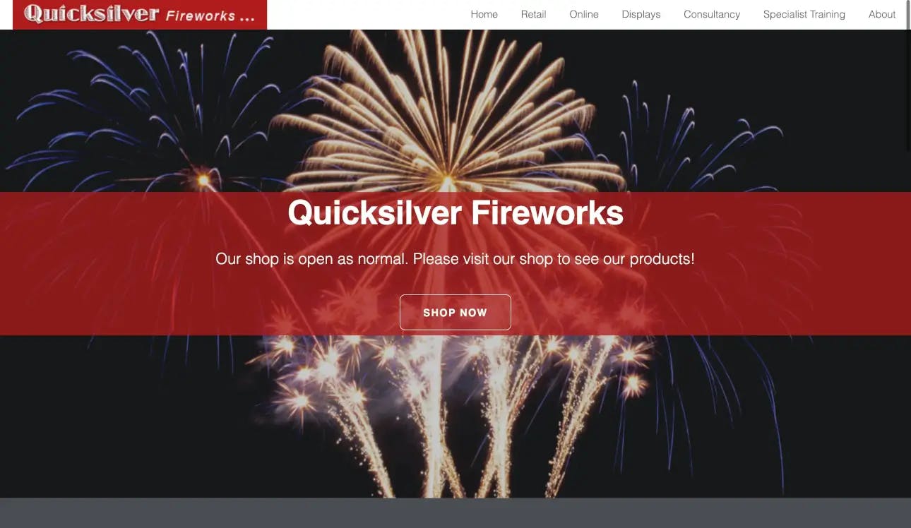 Quicksilver Fireworks website image